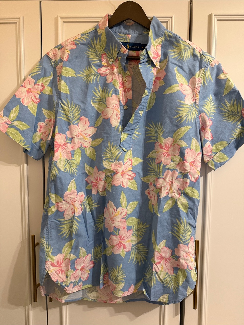 Ralph Lauren Light Blue Short-Sleeve Floral Button-Front Shirt